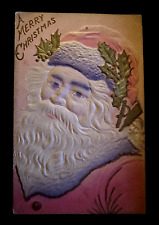 Santa Claus with Golden Holly~Antique Airbrushed Christmas Postcard~h-778 picture