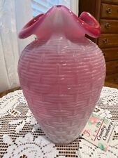 Vintage Fenton Cranberry Opalescent Basket Weave Vase picture