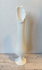 Vintage Fenton Swung Vase Fingers Hobnail White Glass 14.5” Tall Marked Fenton picture