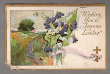Vintage 1909 Easter Postcard, Floral Flowers Cross, Early 1900s, Antique, Retro picture