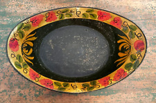 Antique 19th C OVAL SHAPE Toleware Painted TIN Bread Tray PA or NE FOLK ART picture