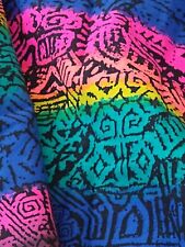 Vintage 90s Abstract Wild Bright Neon Rainbow Cotton Fabric 45 X 60” 80s 1990s picture