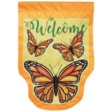 Monarch Butterfly Welcome House Flag Double Applique large picture