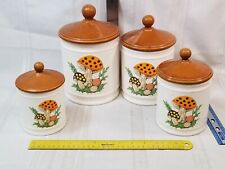 Set Of 4 Sears, Roebuck And Co 1982 Merry Mushroom Canisters *has chips* picture
