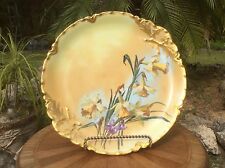 Large Antique Limoges Artist Signed Daffodils Wall Platter c1894+ picture