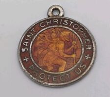 Vintage Saint St Christopher Regina Red Enamel Sterling Silver Pendant picture