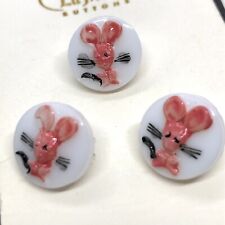 Vintage Glass Buttons Kiddie Milk Glass Picture Realistic Pink Mice picture