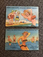 2 - 1930-40's Vintage Comic Postcards Girls Beach Bikini. Linen UNP picture