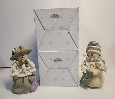 Heather Hykes Snowman Figurines: Girl & Boy Plum Pudding with Boxes picture