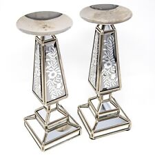 Pair of Mirrored Octagonal Silver Tone Candle Holder 10