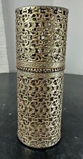 Vintage Hollywood regency decorative hair spray can cover gold pierced metal picture