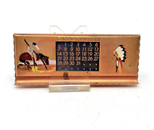 Vtg 50s COPPER PERPETUAL CALENDAR NATIVE AMERICAN Theme Hand Painted SUTTONS Inc picture