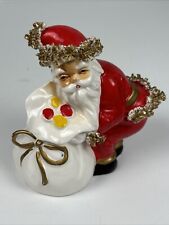 Vintage Ceramic Santa Claus with Toy Sack Christmas Gold Spaghetti Trim Japan picture