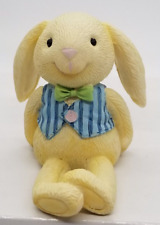VTG Mini Figurine Rabbit Easter Ceramic Resin Long Ears Green Bow Striped Vest picture