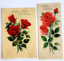 Lot 2 Vintage 1950s Roses Glitter Parchment Mother Birthday Hallmark Cards picture