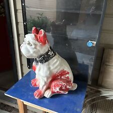 Xx- Vintage French Bulldog Sitting White  black Red Chalk Ware 14