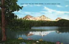 Postcard OR Scott Lake & the Three Sisters Oregon Linen Vintage PC G6428 picture