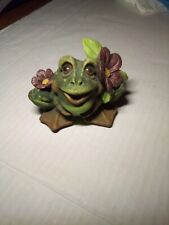 Vintage 90s Pete Apsit  Frog Toad Figurine Large Eyes Spring Flowers picture