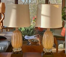 Pair Vintage Murano Venetian Barovier & Toso Twist Glass Lamps 1950s Italy picture