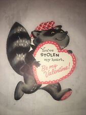 Vtg Valentine Card Raccon 1969 You're Stolen my Heart picture