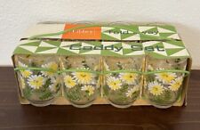Libbey Daisy Fold Away Caddy Set 8 Glasses Vintage MCM Raised Flower Floral picture