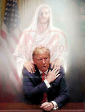 JESUS CHRIST 8.5X11 PHOTO PRAYING WITH PRESIDENT DONALD TRUMP MAGA REPRINT picture