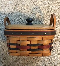 1993 Longaberger All Star Striped Basket Wooden Lid Leather Handles picture