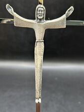 Vintage Mid-Century Modern Brass Crucifix Wall Cross w/ Jesus picture