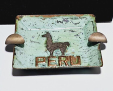 Vintage Bronze Metal Travel Portable Ashtray Peru Llama Compact picture