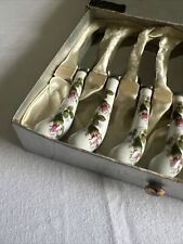 A.E. LEWIS Sheffield England Knifes Floraine Porcelain Handle Lot of 6 + Box picture