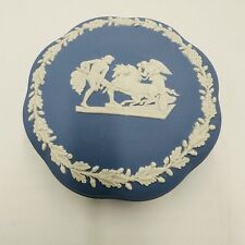 Vintage Wedgwood Blue Jasperware Covered Dresser Trinket Box Inlaid Ornate Horse picture