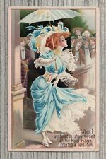 Lady in Blue Dress on the Hotel Piazza Embossed Postcard 8768 picture
