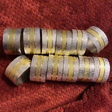 Vtg Set 12 Oneida Silverplated Brass Napkin Rings, Silver/Gold picture