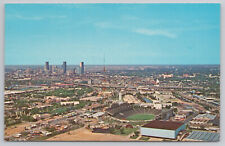 Dallas Skyline Texas State Fair Grounds TX Cotton Bowl Aerial View Postcard picture