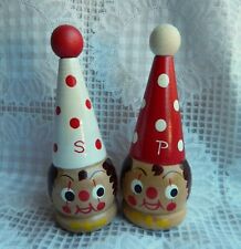 Vintage Salty & Peppy Clown Salt & Pepper Shakers Wood Japan picture