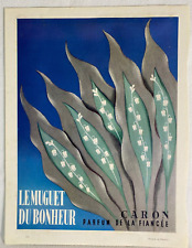 Caron Perfume print ad blue gray Thrush of Happiness 1950's French Fiancee Paris picture