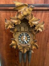 Vintage Authentic  GERMAN MUSICAL  Cuckoo Clock w Flying Bird Maple Leaf Topper picture