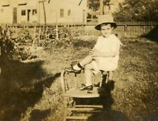 NT92 Vtg Photo CHILD POSING ON CHAIR c 1918 picture