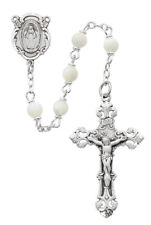 Genuine Mother Of Pearl White Bead Sterling Silver Center And Holy INRI Crucifix picture