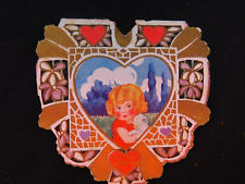 Vintage Whitney Heart Shaped Valentine Blonde Girl Rosy Cheeks Holding Cat V559 picture