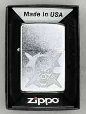 Vintage 2009 Etched Skull With Swords Chrome Zippo Lighter NEW picture