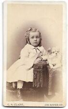 1870s CDV Wonderful Image Girl Posing with her Puppy Dog ID Eugene Warren MILLIE picture