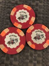 💎 3 PACK of EXCALIBUR Las Vegas casino $5 chips GREAT SHAPE all 3 stand on edge picture