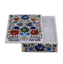 Rectangle White Marble Jewelry Box Gemstone Inlay Work Office Accessories Box picture