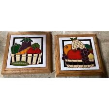 (2) Vintage Siegel Arts Hand Painted Tile Trivets/Hot Plates ~ Fruit picture