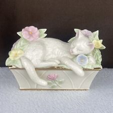 RARE Lenox Nap Time Kitty Hand Painted 24k Gold Sleeping Ivory Cat Figurine picture