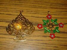 (2) Brass MMA Metropolitan Museum Christmas Ornaments - TREE & WREATH 1989 Gold picture