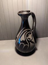 1980's Vintage Modern Abstract Design Black Native American Pottery Vase Signed  picture
