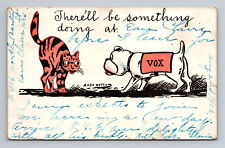 1906 UDB Comic Postcard Ante Bellum VOX Cat and Dog Standoff Something Doing picture