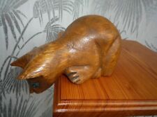 VINTAGE WOODEN CAT FIGURINE SITTING picture